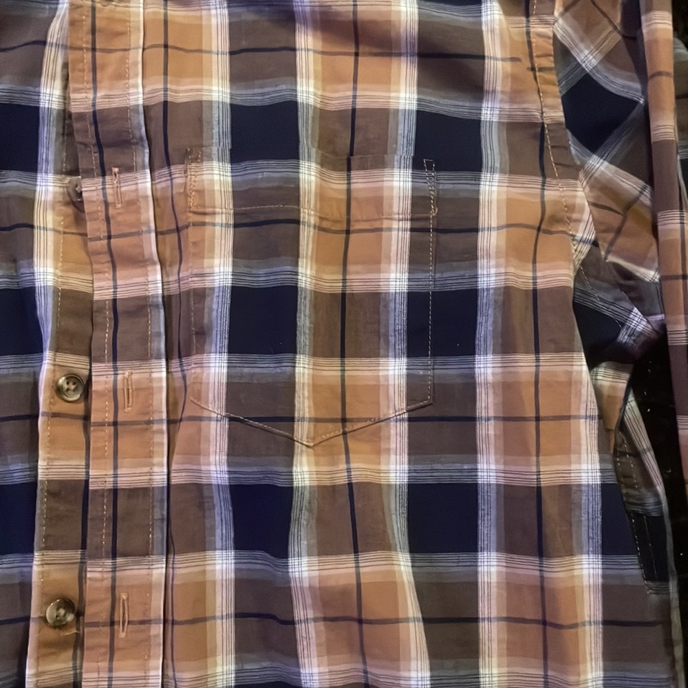 Old navy men’s medium orange and dark blue button up - Picture 2 of 3